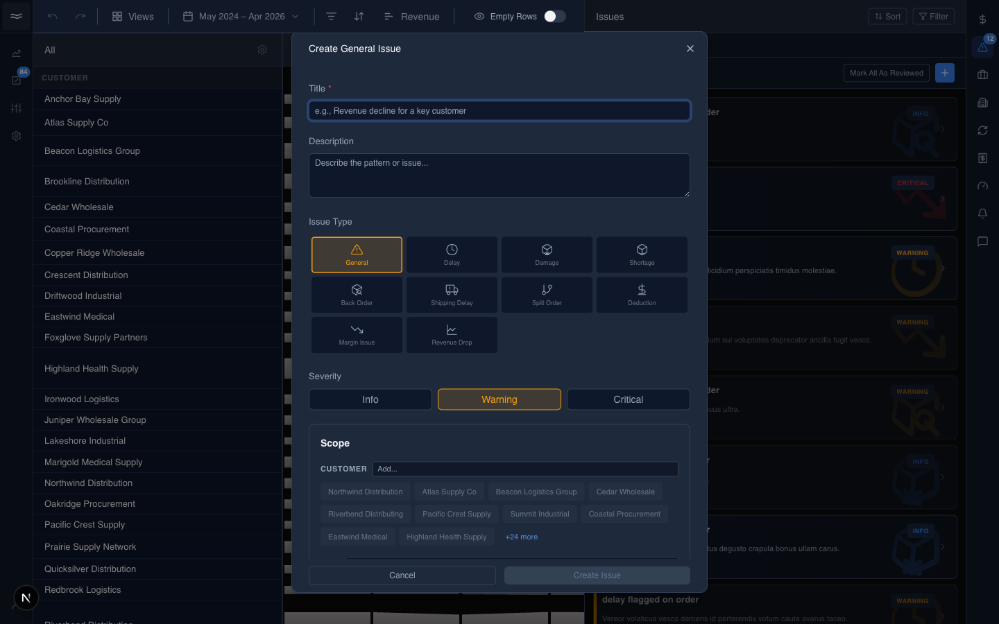 Create issue modal